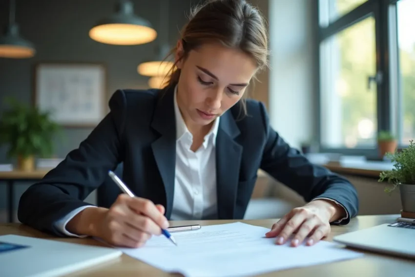 employee reviewing terms carefully before signing a new employment contract