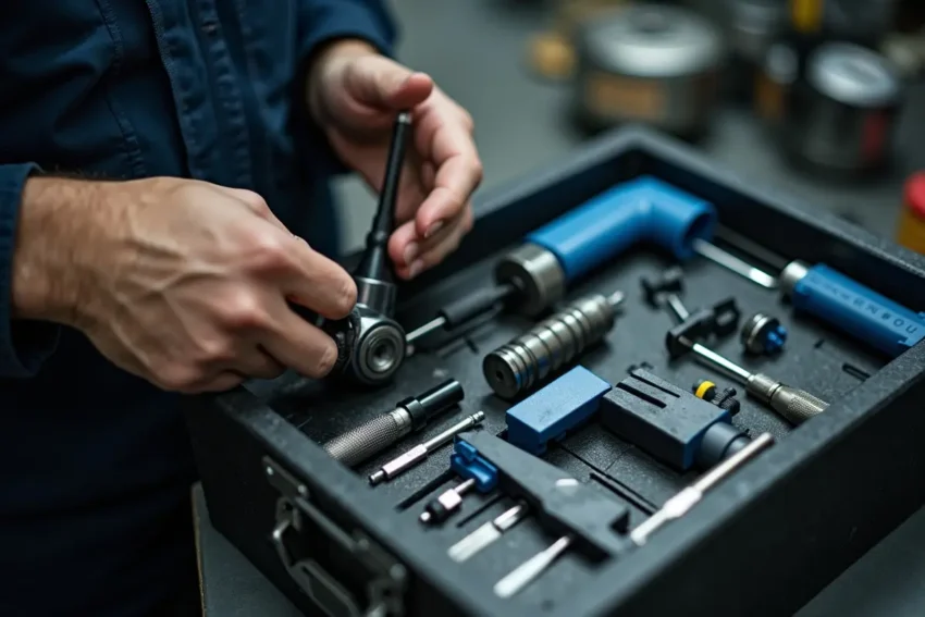 technician selecting ergonomic tools designed for efficiency in confined spaces