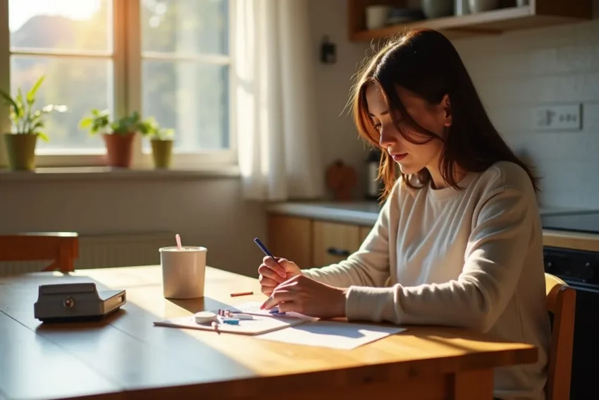 person using at home health screening kit on kitchen table