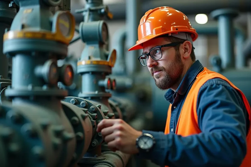 engineer conducting hydraulic system inspection ensuring efficient equipment performance