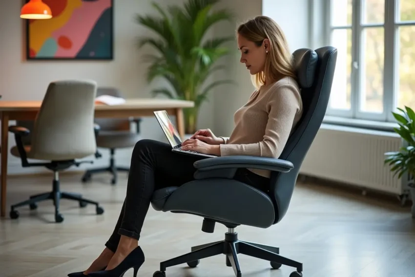 business woman is working using digital tablet while sitting in creative office