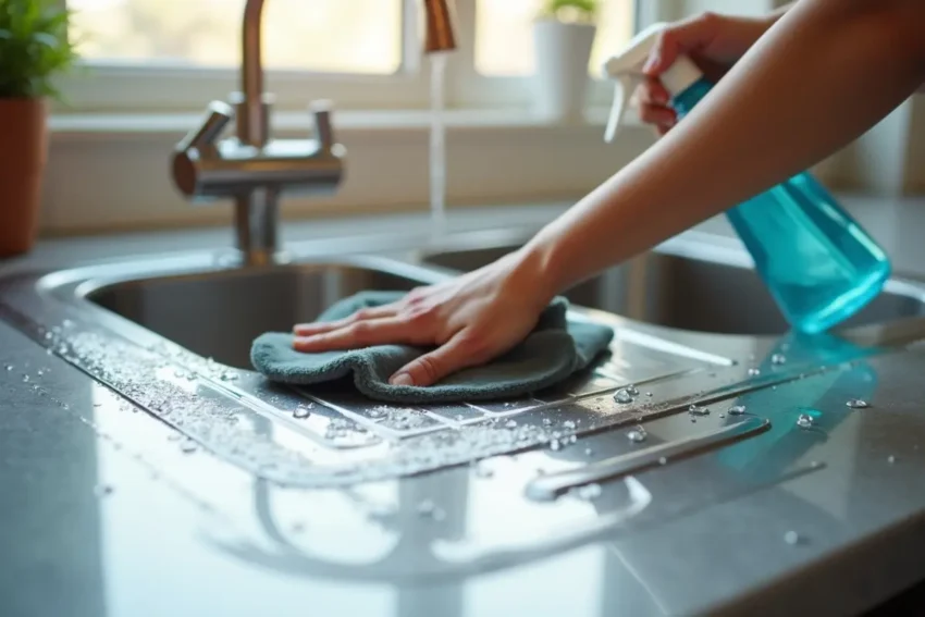 cleaning stainless steel sink to remove hard water stains