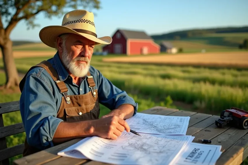 farmer reviewing farmland appraisal details to understand property market value