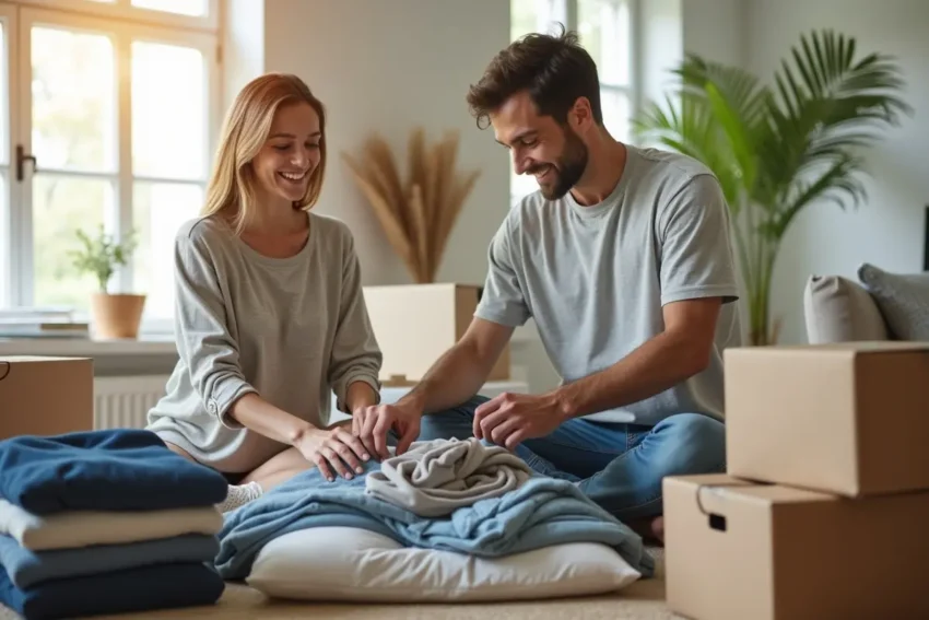 couple decluttering their clothes