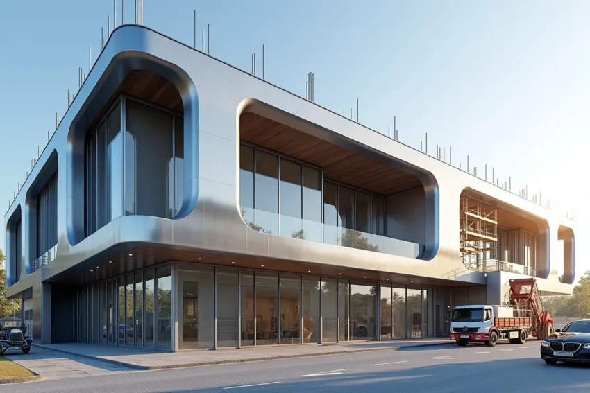 modern building under construction showcasing smart innovative design elements