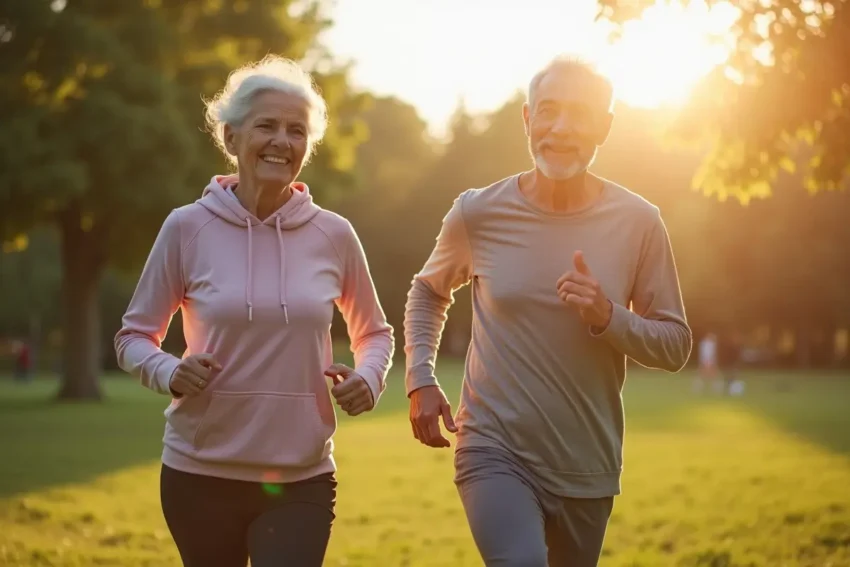 senior couple exercising together to maintain independence