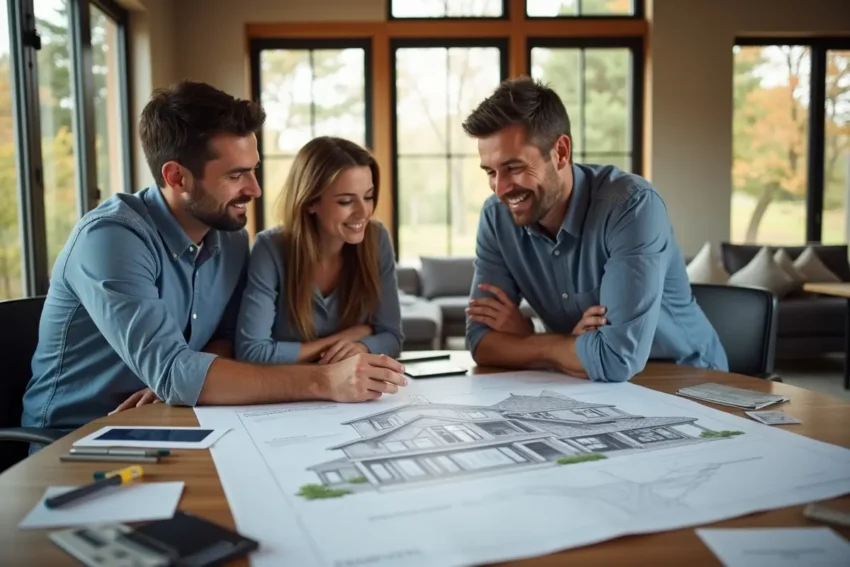 homeowner meeting custom home builder to plan dream house
