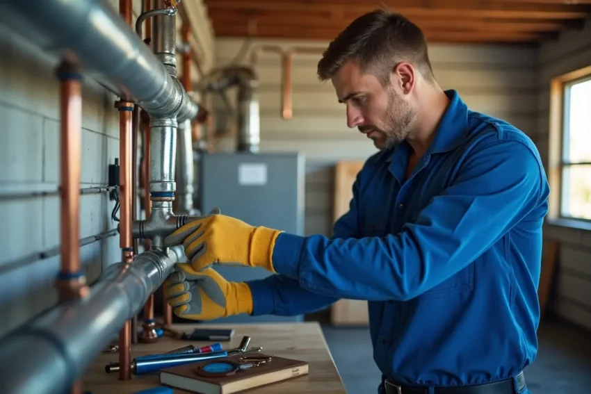 technician performing heating service maintenance on residential system