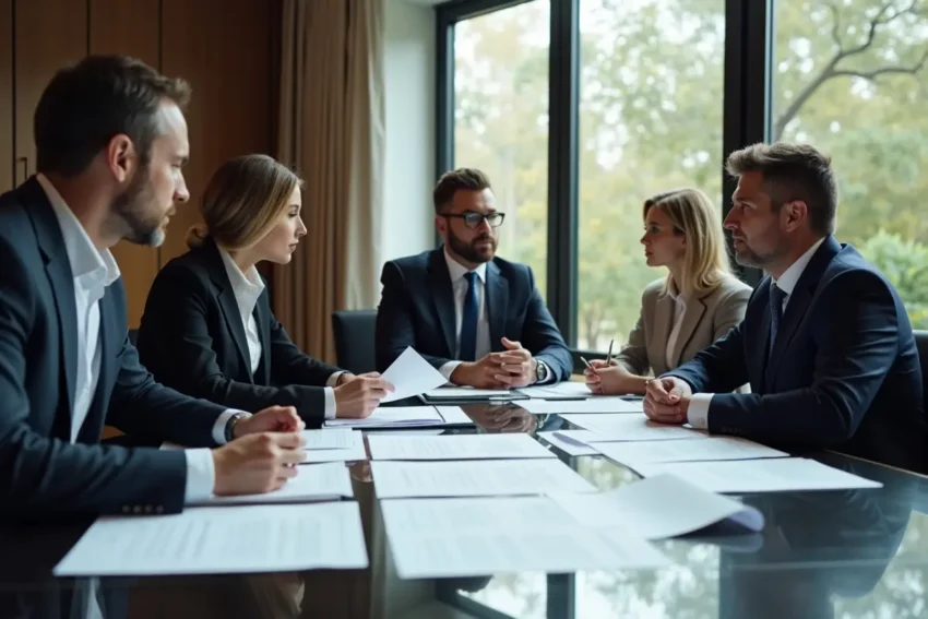 lawyers reviewing merger and acquisition legal documents