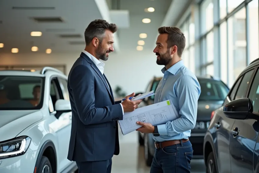 buyer comparing costs between new and used cars before purchase