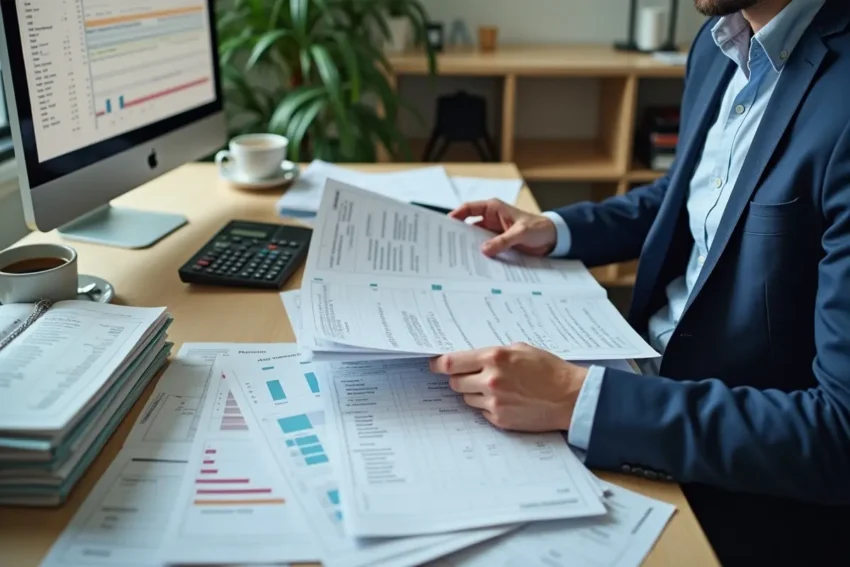 small business owner reviewing accounting records and financial reports