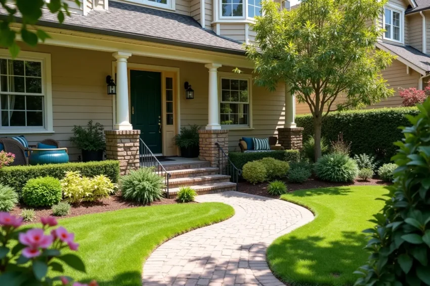 yard decorated with creative outdoor decorations for enhanced curb appeal