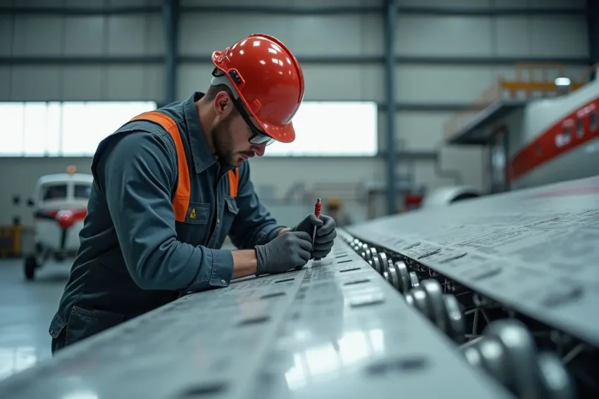 aircraft engineer analyzing fasteners for safety and structural durability