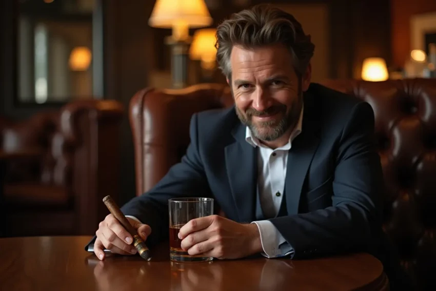 person pairing cigars and whiskey for refined tasting experience