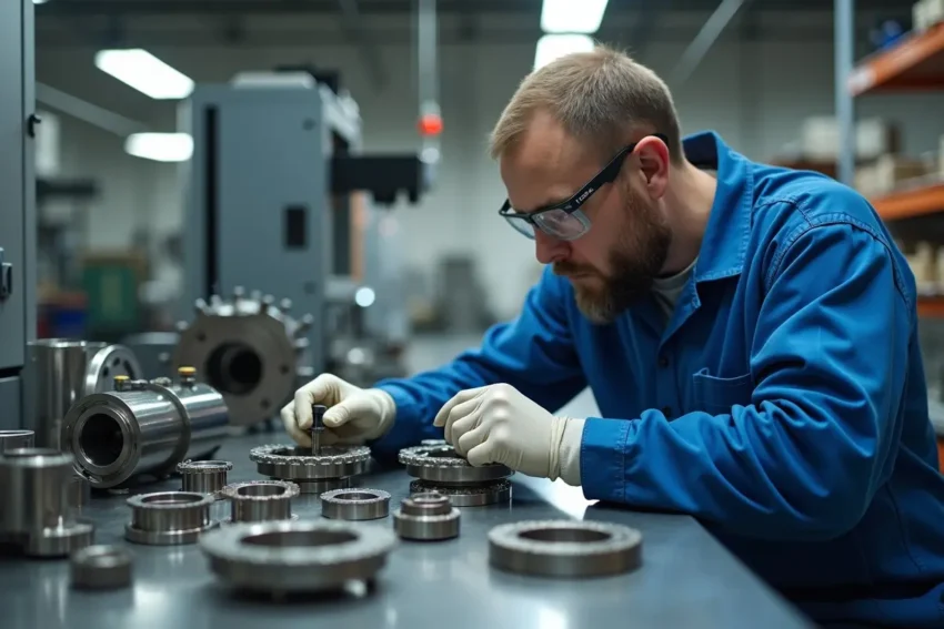 technician inspecting cnc spare parts for quality compatibility and durability
