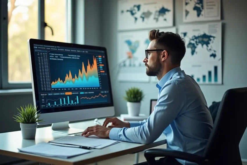 analyst reviewing economic growth indicators for strategic planning decisions