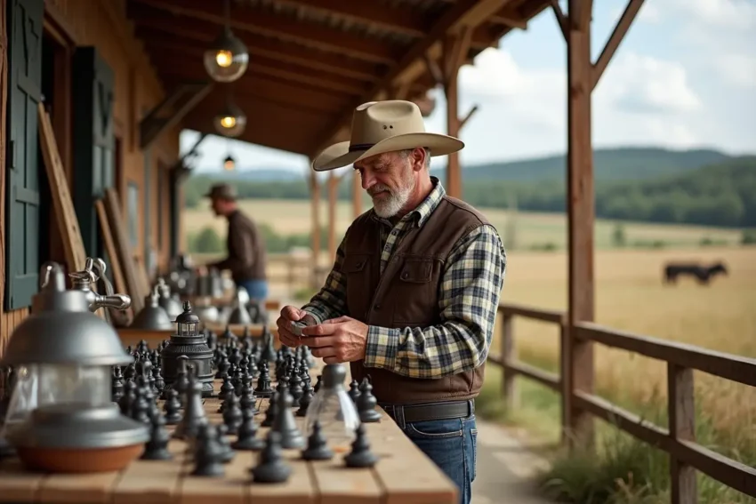 farm owner selecting best lighting supplies for ranch and farm operations