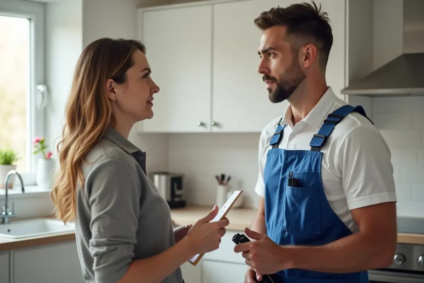 homeowner asking key questions before hiring a professional plumber