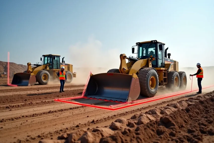 construction site using laser grading equipment for precise leveling work