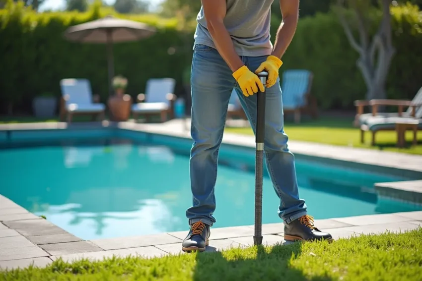 homeowner adding safety features to swimming pool for protection