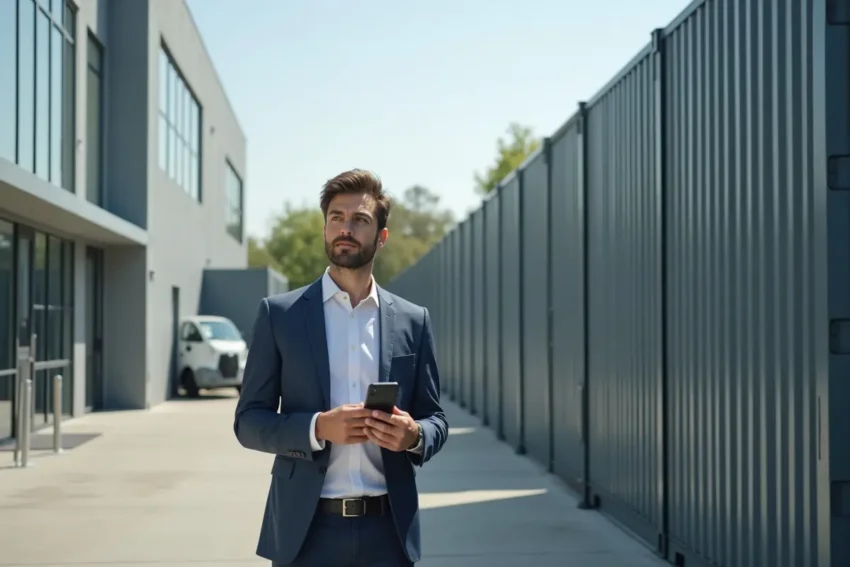 person comparing self storage container and facility options for needs