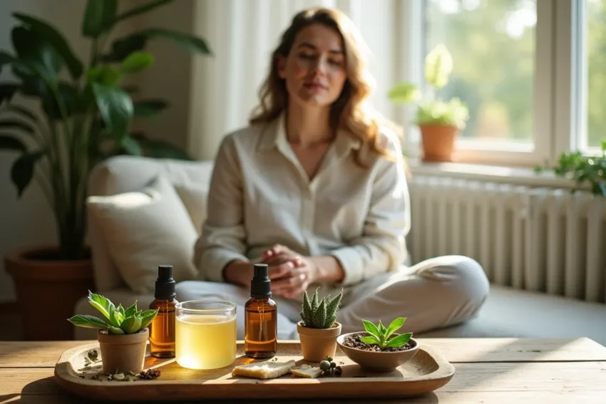 person using plant based wellness tools for stress management and balance