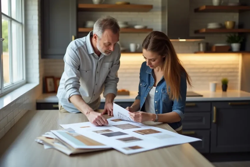 homeowner choosing custom cabinets for stylish and functional kitchen storage