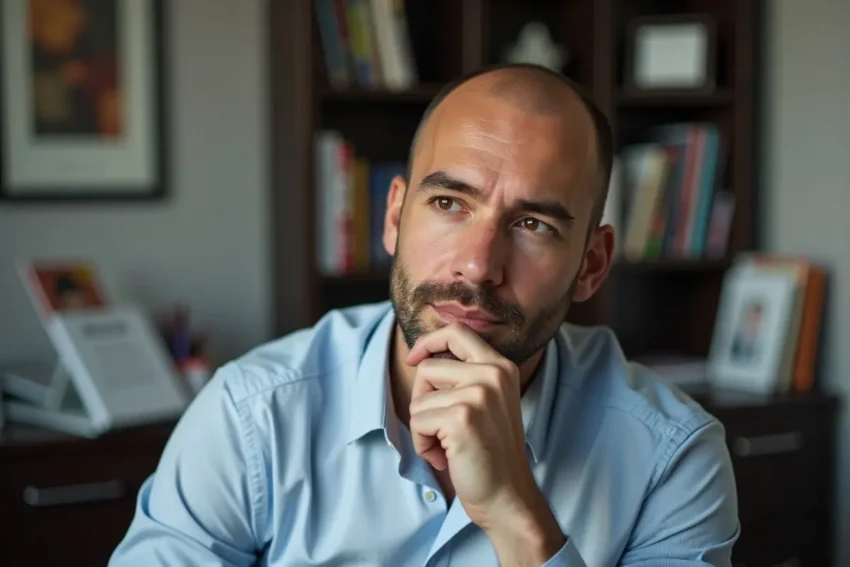 person considering important factors before getting hair transplant procedure