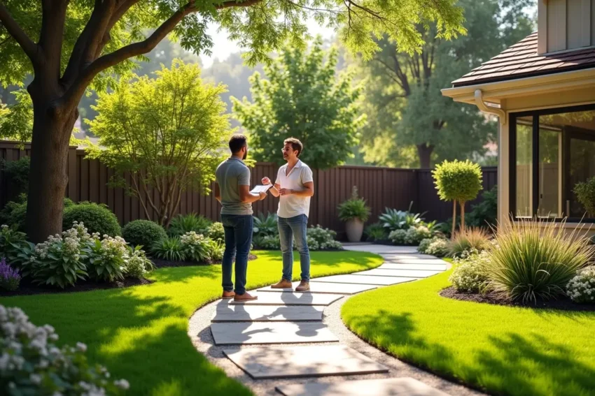 homeowner improving yard appearance with professional landscape design solutions