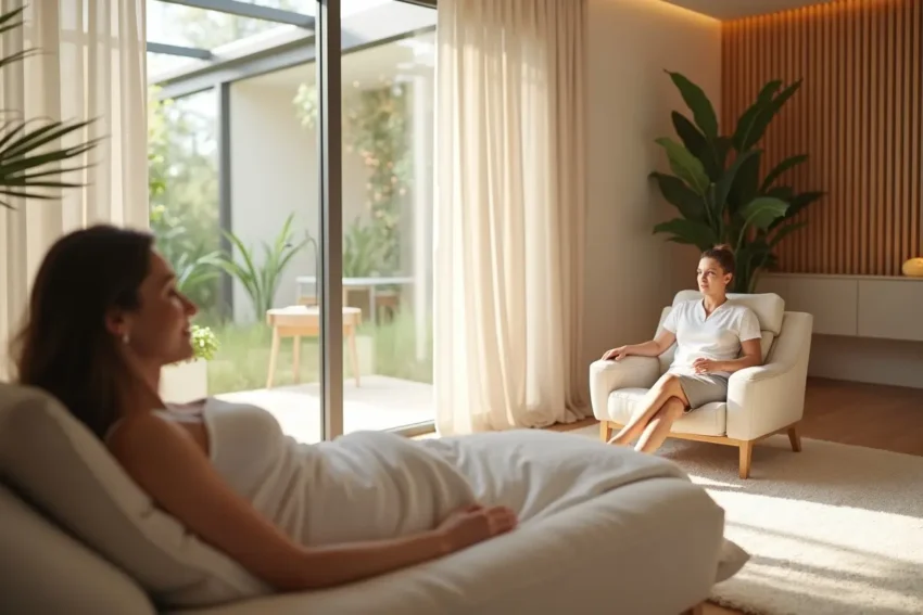 person experiencing luxury rehabilitation in comfortable wellness environment