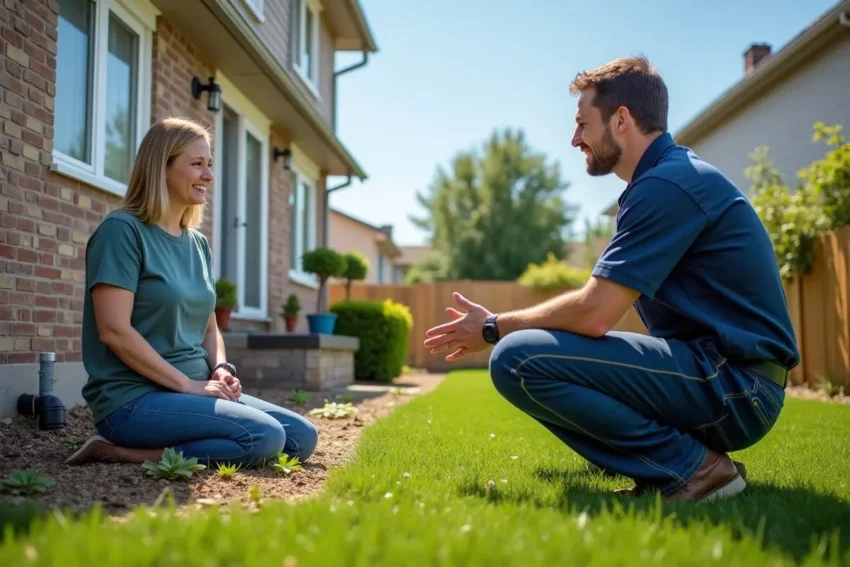 homeowner learning importance of regular septic tank pumping for efficiency