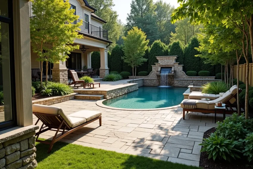 homeowner creating backyard oasis with creative hardscaping design ideas