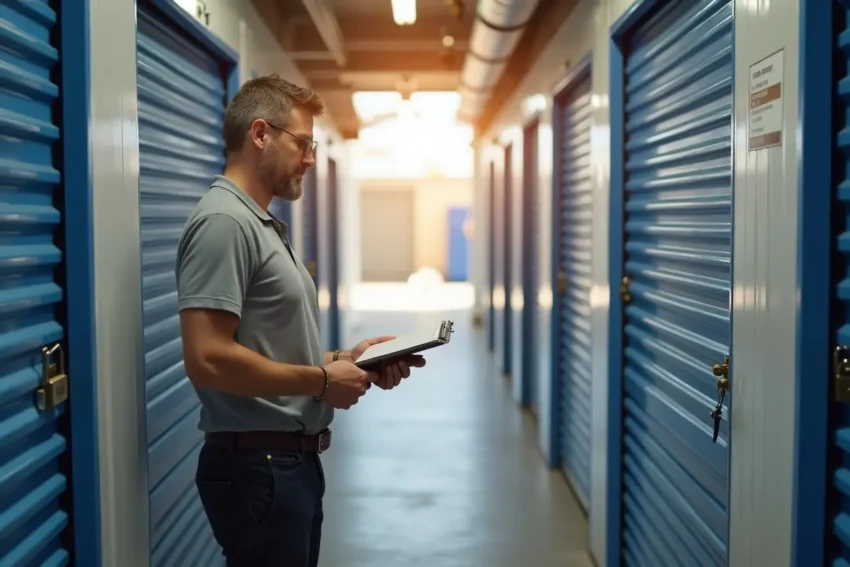 property manager evaluating storage unit sizes for tenant needs