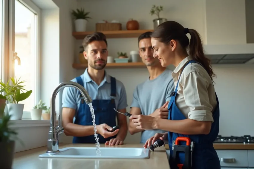 homeowner hiring plumber to restore consistent water pressure throughout home