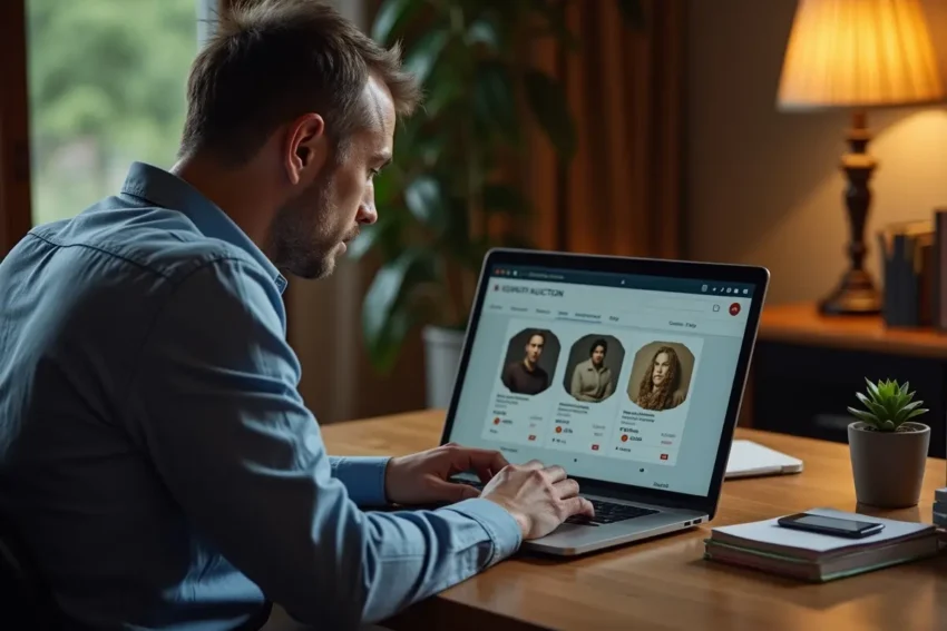 collector bidding on rare items through an online auction platform