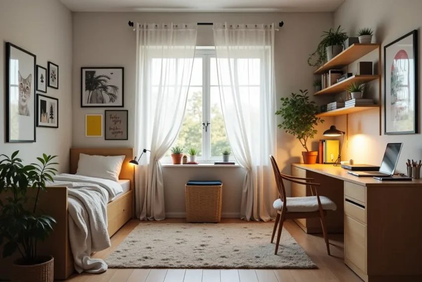 college student creating a comfortable and organized living space
