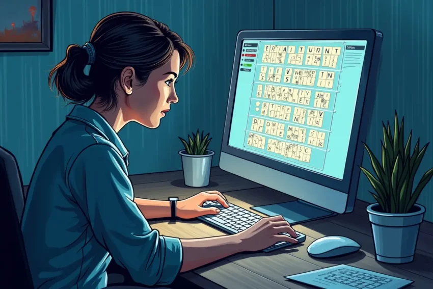 person using a word unscrambler tool to solve puzzles